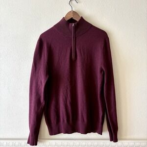 J.Crew Harbor cotton quarter zip pullover mock neck burgundy sweater
